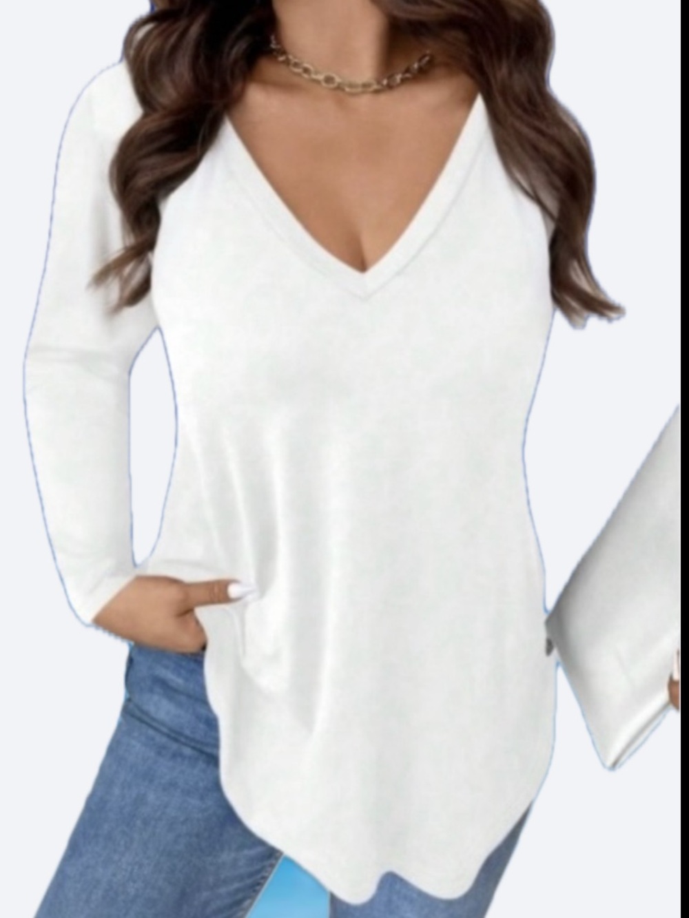 SHEIN V-Neck Sweater 1XL Cotton Blend Long Sleeve Rounded Hem Cozy